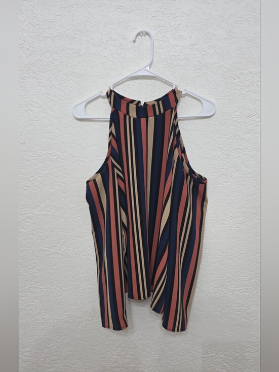 love spell Tops - Striped Halter Tank Top Long Sleeve - Navy, Rust & Cream Love Spell XL
